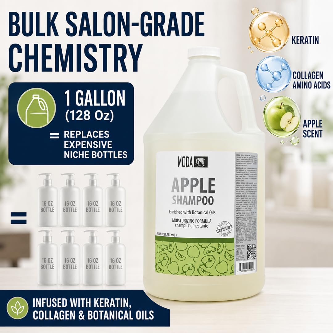 MODA - Moisturizing Shampoo for All Hair Types, Balsam and Protein, Professional - Deep Cleansing and Conditioning - Strengthens, Restores, and Adds Shine