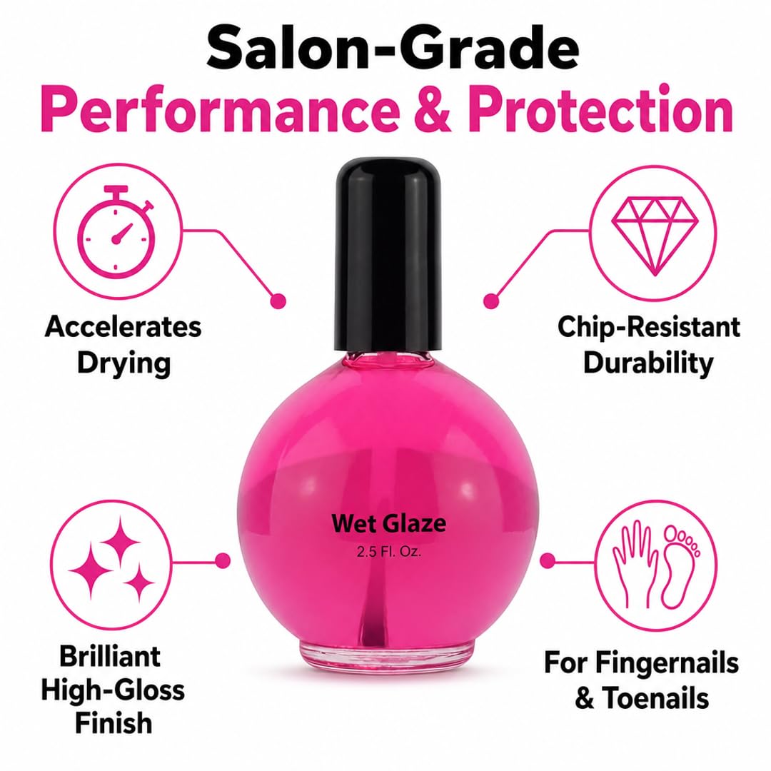 PRO NAIL Wet Glaze - Clear Quick Top Coat for Professional Shine &amp; Fast Drying