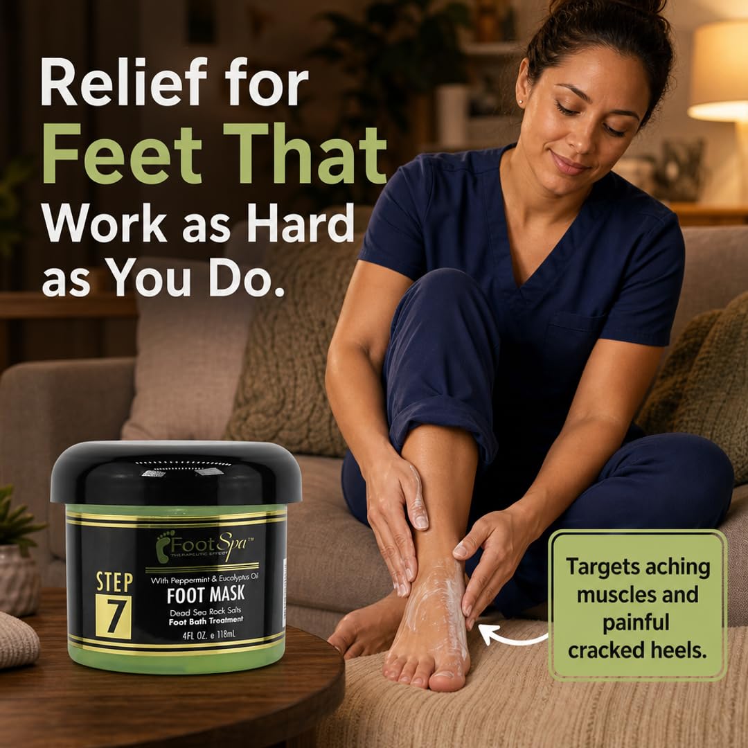 Foot Spa Cream Mask with Peppermint &amp; Eucalyptus Oil – Hydrating Pedicure &amp; Massage Treatment for Tired Feet &amp; Body – Infused with Hyaluronic Acid, Amino Acids &amp; Panthenol