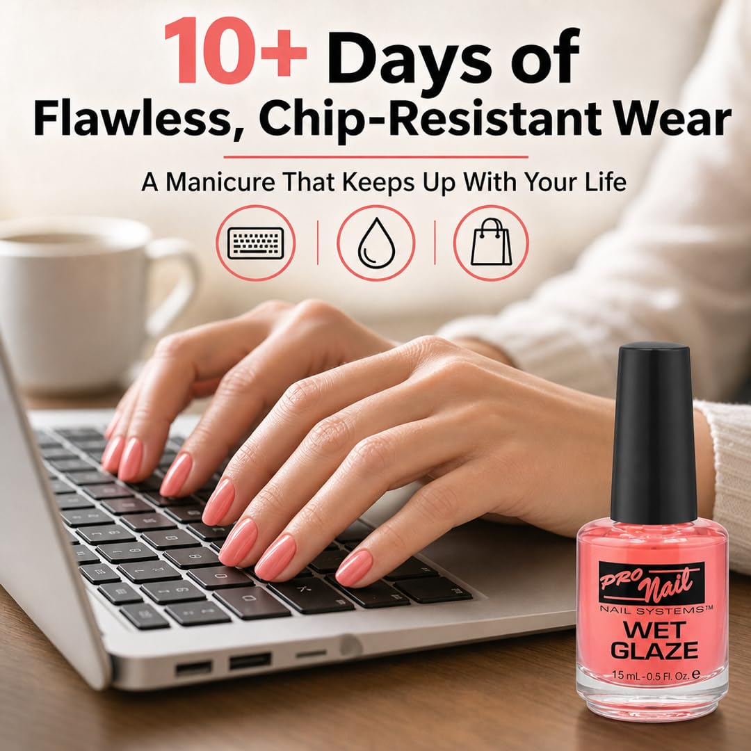 PRO NAIL Wet Glaze - Clear Quick Top Coat for Professional Shine &amp; Fast Drying