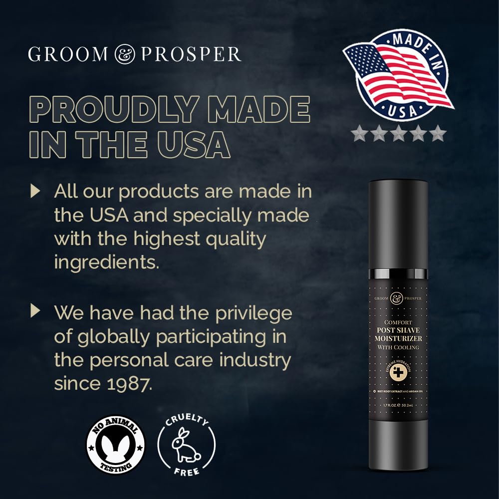 Groom &amp; Prosper - Comfort Post-Shave Cooling Moisturizer with Hyaluronic Acid &amp; Salicylic Acid - 1.7 Oz