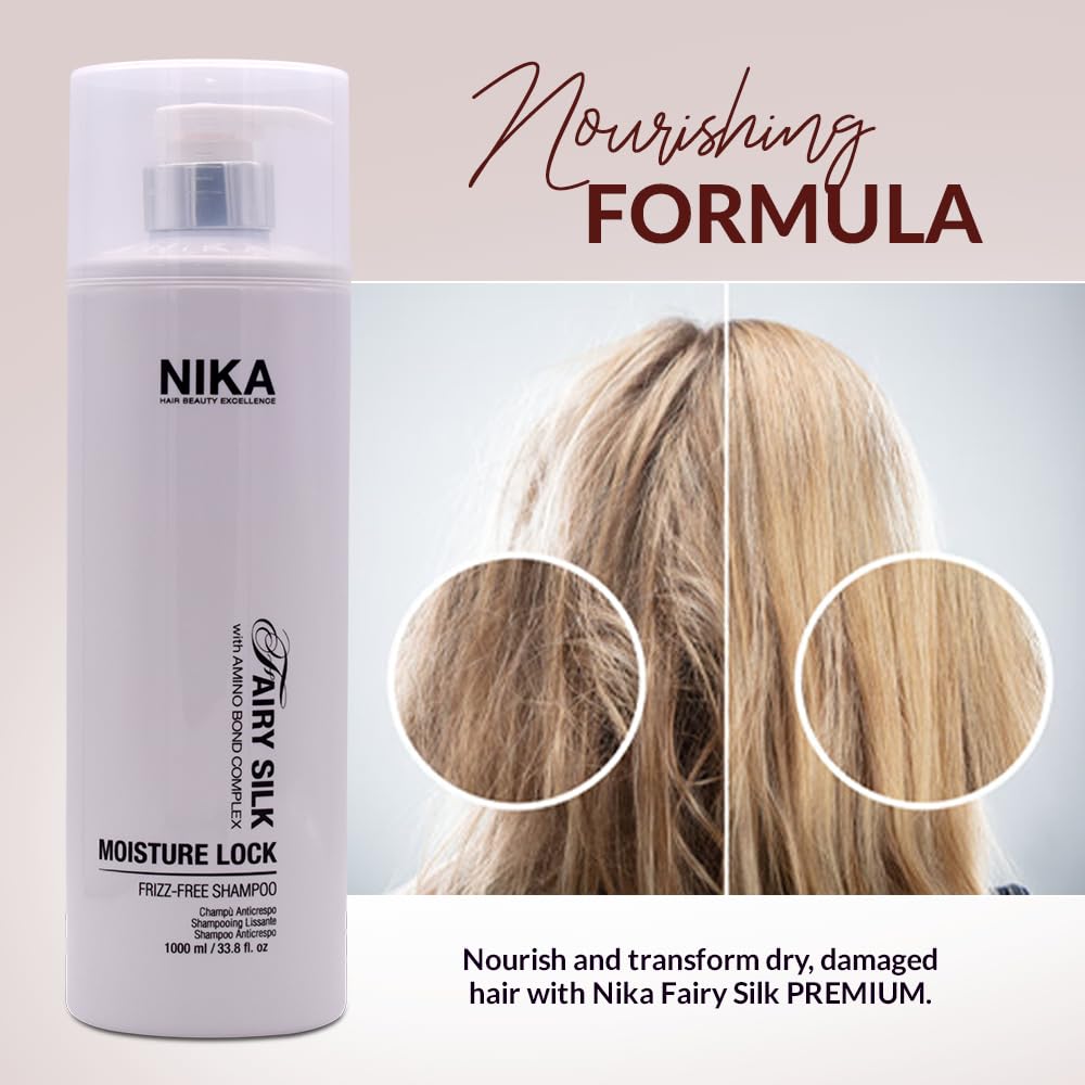 NIKA Fairy Silk - Moisture Lock Frizz-Free Shampoo, 33.8oz - Smooth, Hydrate &amp; Shine