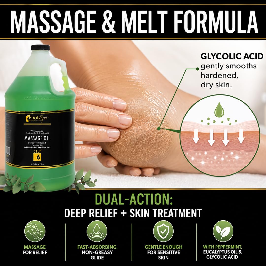 Foot Spa Massage Oil – Professional Massage Therapy with Tea Tree, Peppermint &amp; Eucalyptus – Deeply Hydrating for Full Body, Manicure &amp; Pedicure – Soothes Sore Muscles &amp; Repairs Dry Skin