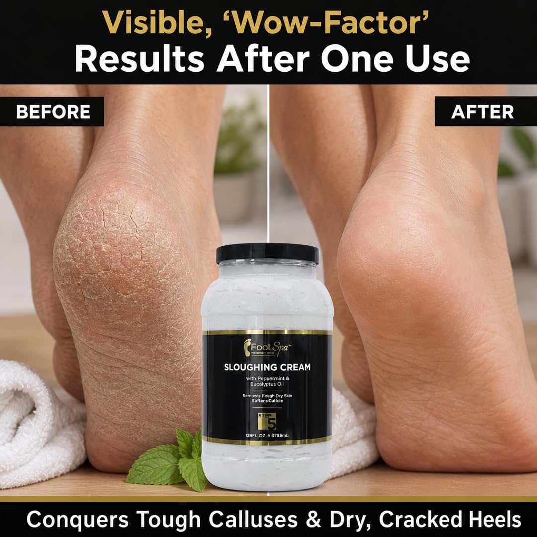 Foot Spa Foot Cream – Sloughing Lotion with Peppermint &amp; Eucalyptus Oil – Professional Pedicure Massage &amp; Exfoliating Foot Care for Dry, Cracked Feet