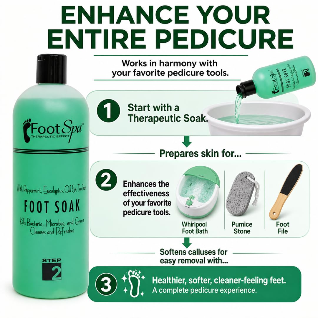 Foot Spa Foot Soak – Bulk Refill Gallon – Cleansing &amp; Softening Formula with Eucalyptus &amp; Peppermint Oil – Refreshing Foot Bath for Pedicures &amp; Tired, Aching Feet