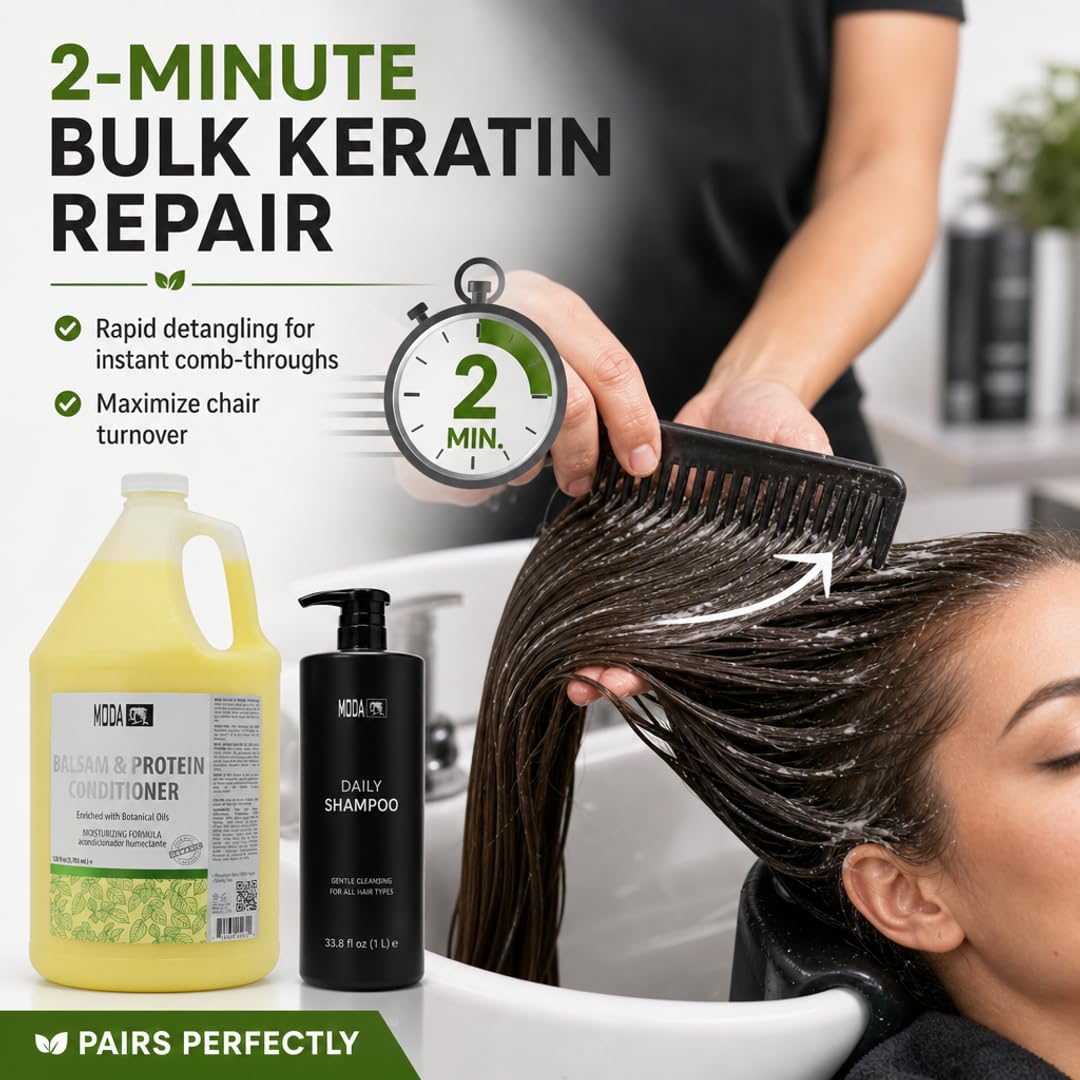 MODA Moisturizing Conditioner for All Hair Types – Professional Treatment – Balsam and Protein Formula – Strengthens, Hydrates, Adds Volume, Restores Shine and Protects Color