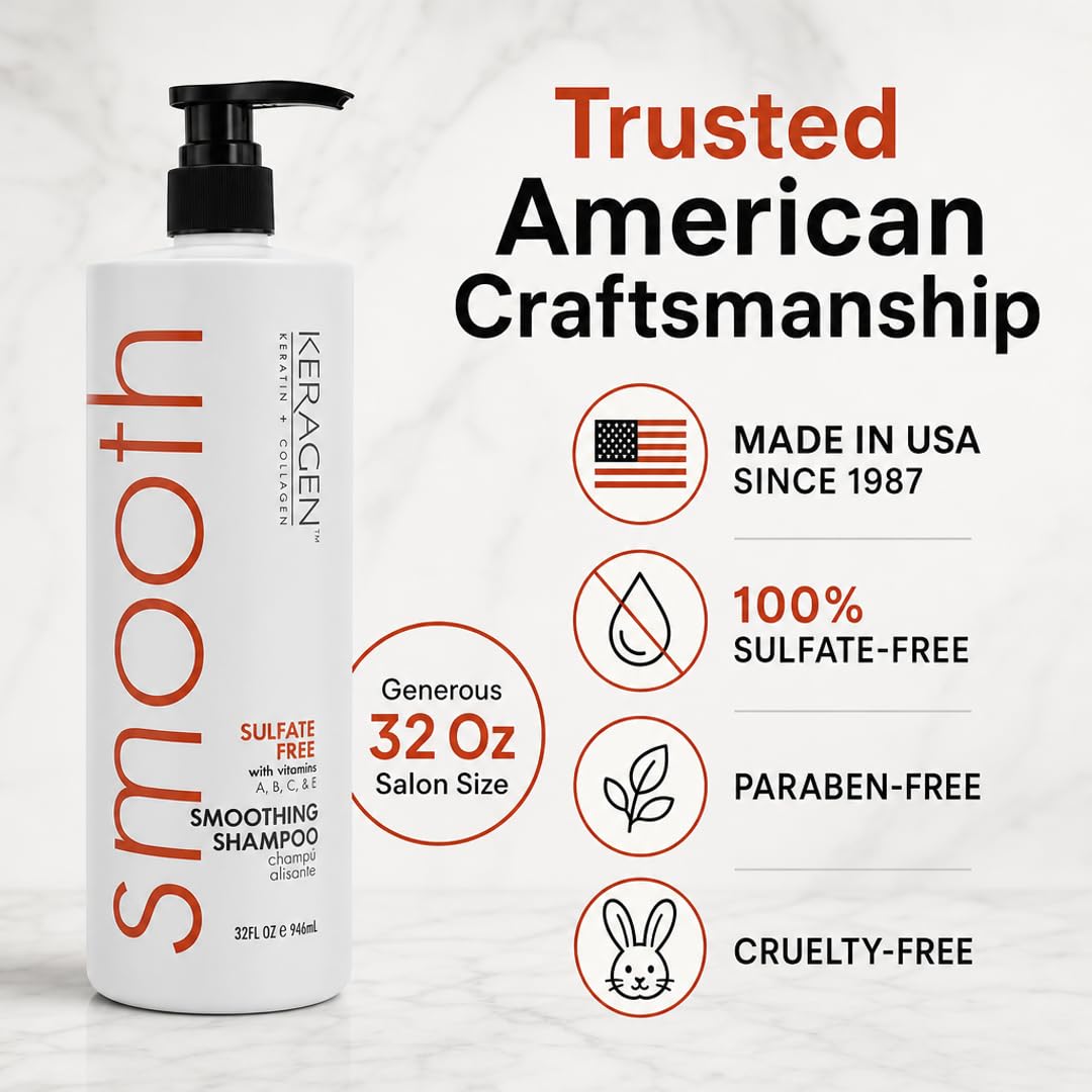 KERAGEN Smoothing Shampoo &amp; Conditioner - Keratin &amp; Collagen Infused Frizz Control System