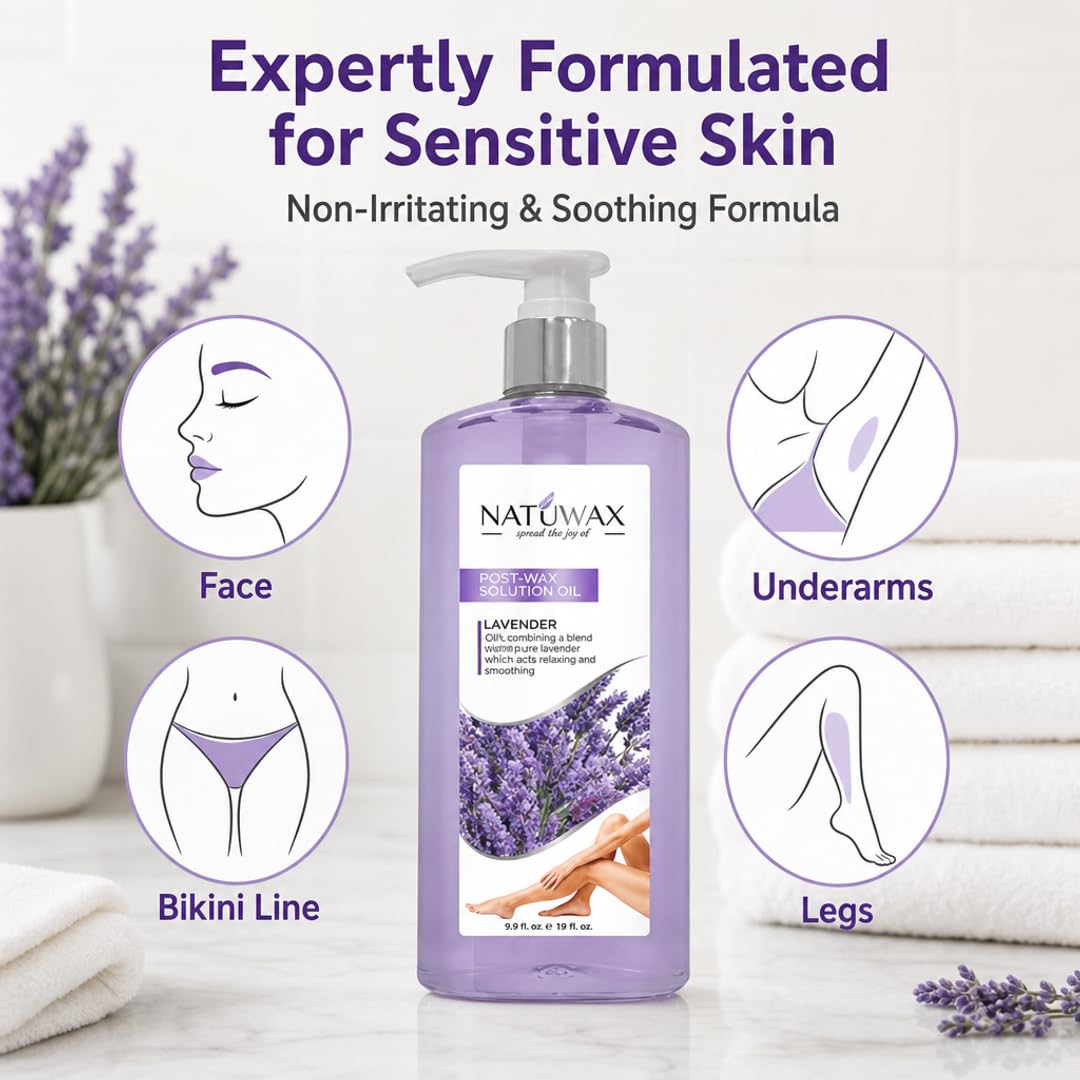 Natuwax Post-Wax Oil with Lavender - Soothes &amp; Hydrates Skin After Waxing