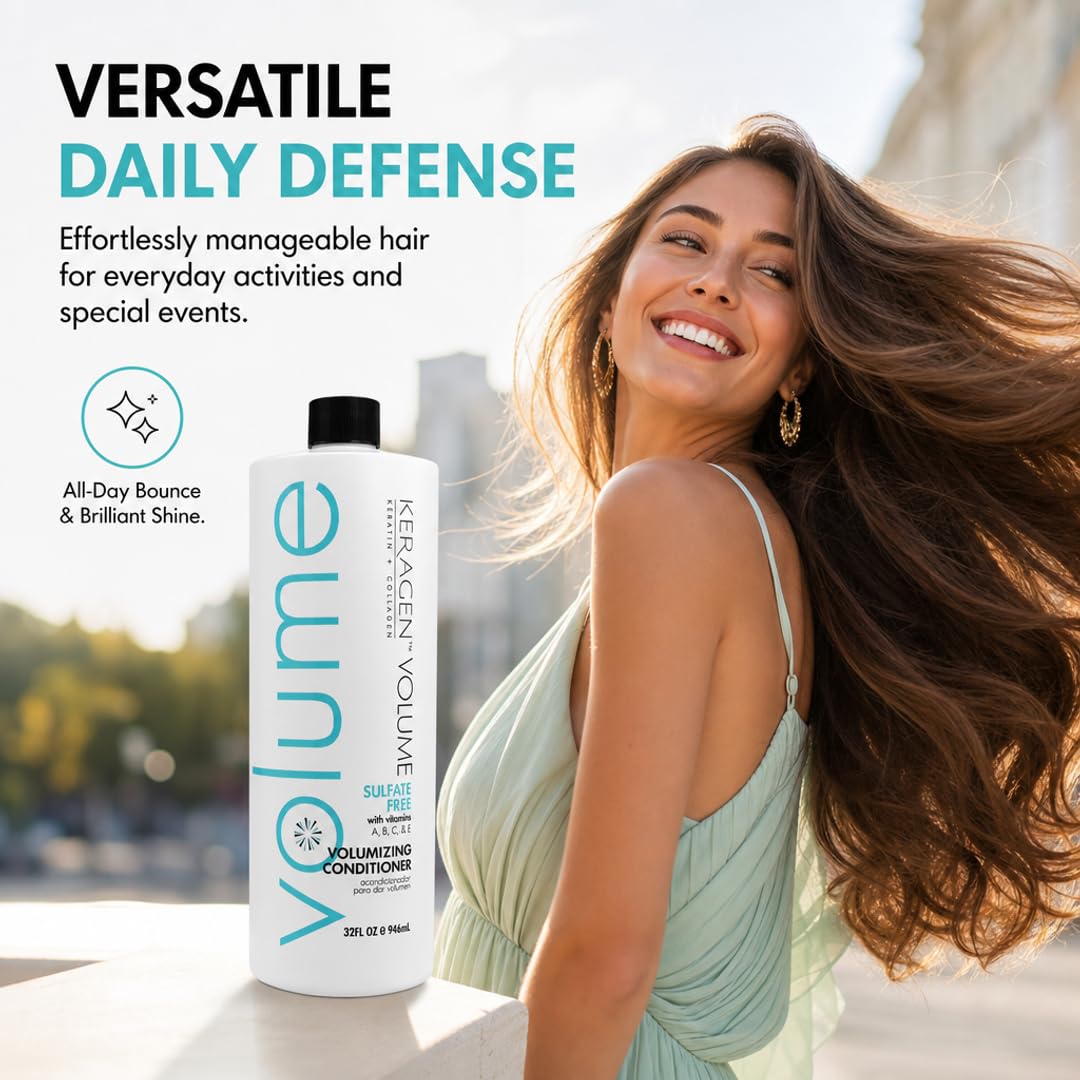 KERAGEN Volumizing Shampoo &amp; Conditioner Duo - For Fine Hair with Keratin &amp; Collagen