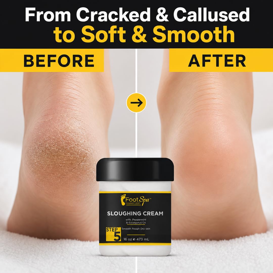 Foot Spa Foot Cream – Sloughing Lotion with Peppermint &amp; Eucalyptus Oil – Professional Pedicure Massage &amp; Exfoliating Foot Care for Dry, Cracked Feet