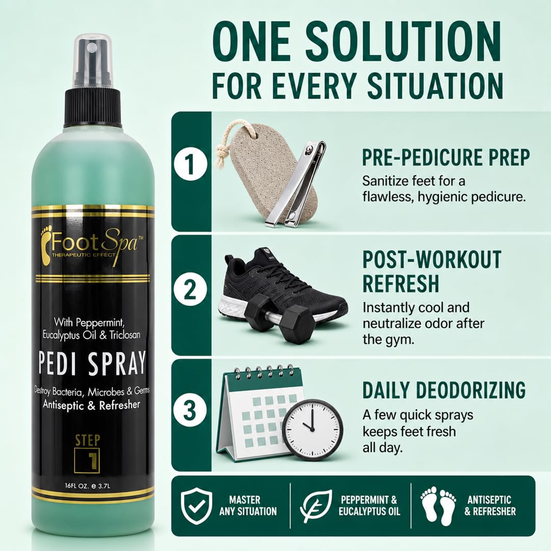 Pedi Spray Antiseptic - Mint &amp; Eucalyptus - Refreshing Foot Care Spray for Clean &amp; Revitalized Feet - Beauty Market Online