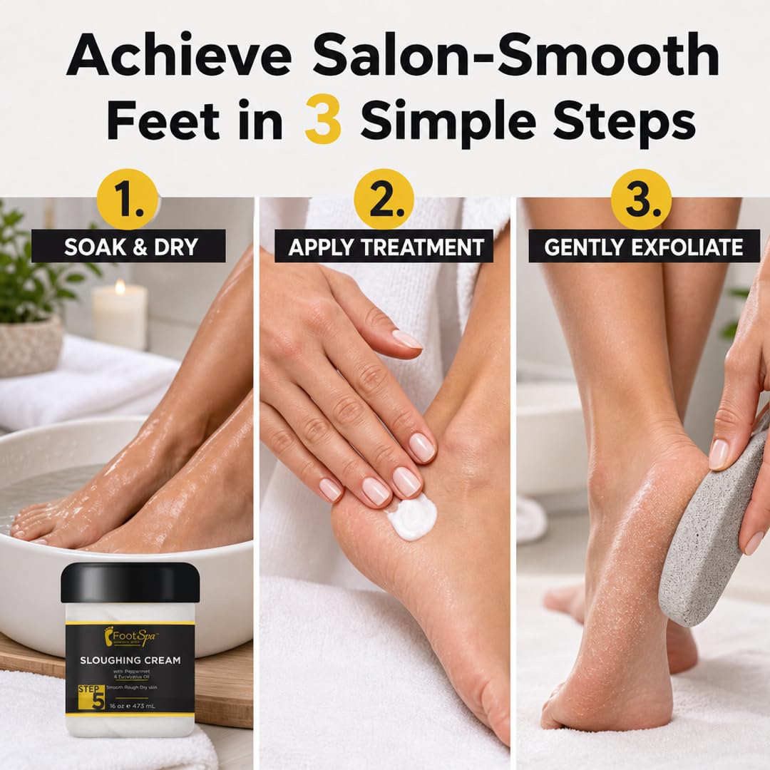 Foot Spa Foot Cream – Sloughing Lotion with Peppermint &amp; Eucalyptus Oil – Professional Pedicure Massage &amp; Exfoliating Foot Care for Dry, Cracked Feet