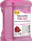 Spa Redi Pedicure and Bath Fine Salt, 128 fl oz jar with sensual rose scent. Pink salt crystals detoxify, relieve swollen, achy muscles, and soften skin. Ideal for pedicure and bath treatments, providing a soothing and relaxing experience.