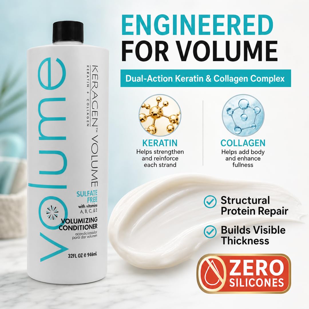 KERAGEN Volumizing Shampoo &amp; Conditioner Duo - For Fine Hair with Keratin &amp; Collagen
