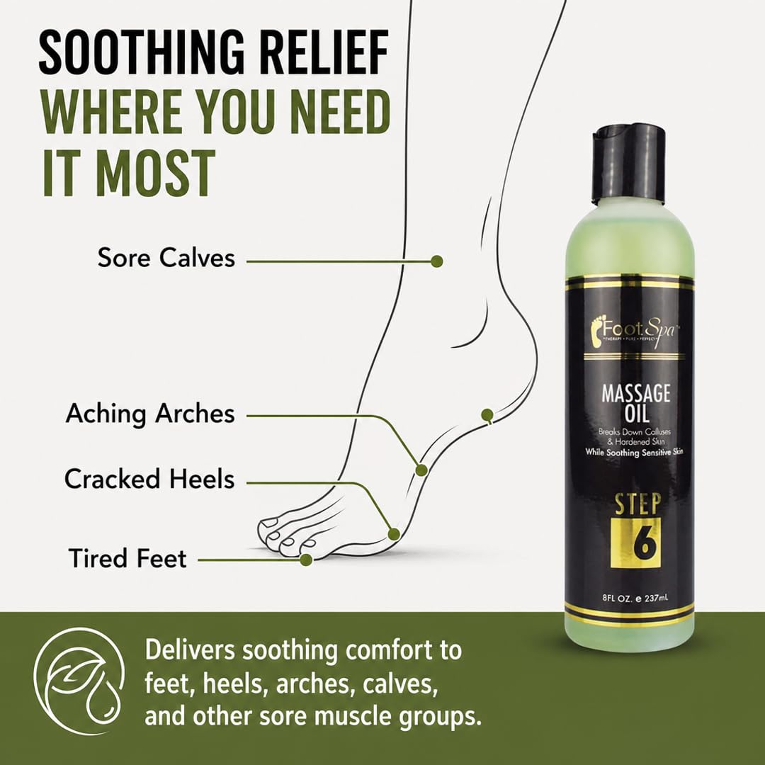 Foot Spa Massage Oil – Professional Massage Therapy with Tea Tree, Peppermint &amp; Eucalyptus – Deeply Hydrating for Full Body, Manicure &amp; Pedicure – Soothes Sore Muscles &amp; Repairs Dry Skin - Beauty Market Online