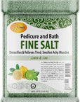 Spa Redi Pedicure and Bath Fine Salt, 128 fl oz jar with lemon & lime scent. Light green salt crystals detoxify, relieve tired, swollen muscles. Ideal for pedicures and baths, providing soothing relief and skin softening benefits.