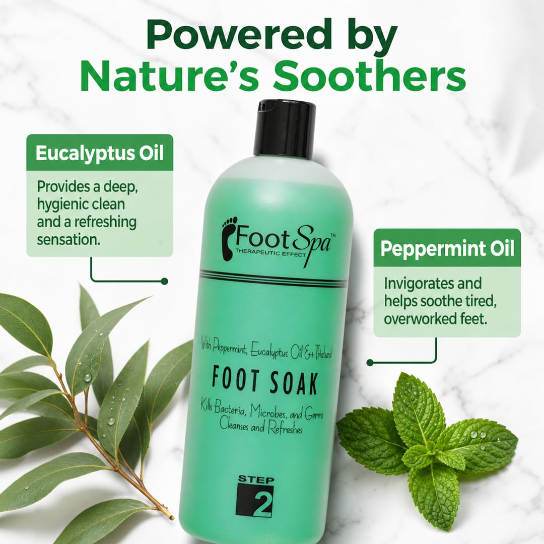 Foot Spa Foot Soak – Bulk Refill Gallon – Cleansing &amp; Softening Formula with Eucalyptus &amp; Peppermint Oil – Refreshing Foot Bath for Pedicures &amp; Tired, Aching Feet