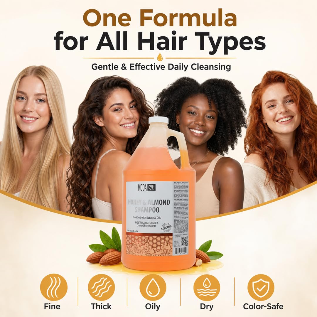 MODA - Moisturizing Shampoo for All Hair Types, Balsam and Protein, Professional - Deep Cleansing and Conditioning - Strengthens, Restores, and Adds Shine