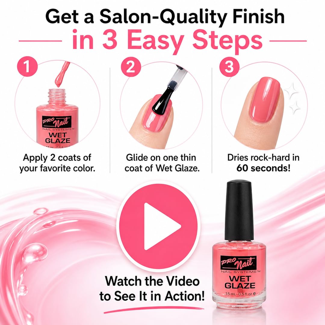 PRO NAIL Wet Glaze - Clear Quick Top Coat for Professional Shine &amp; Fast Drying