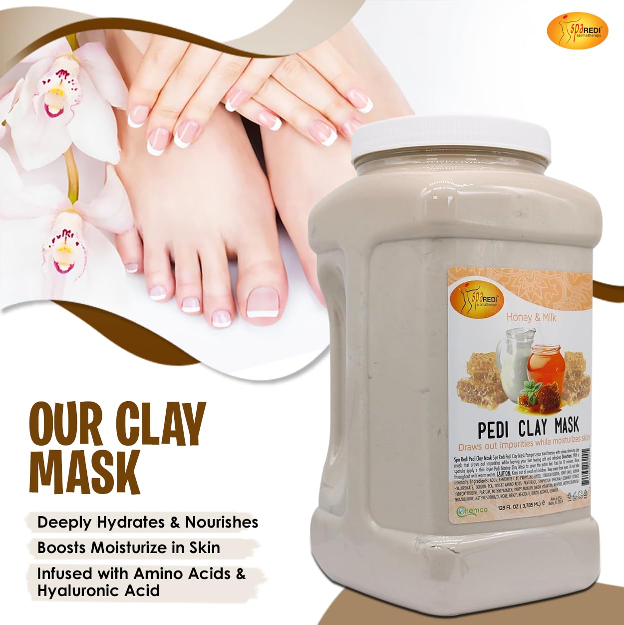 SPA REDI Clay Mask - Detoxifying, Hydrating &amp; Pore Purifying for Body and Pedicure