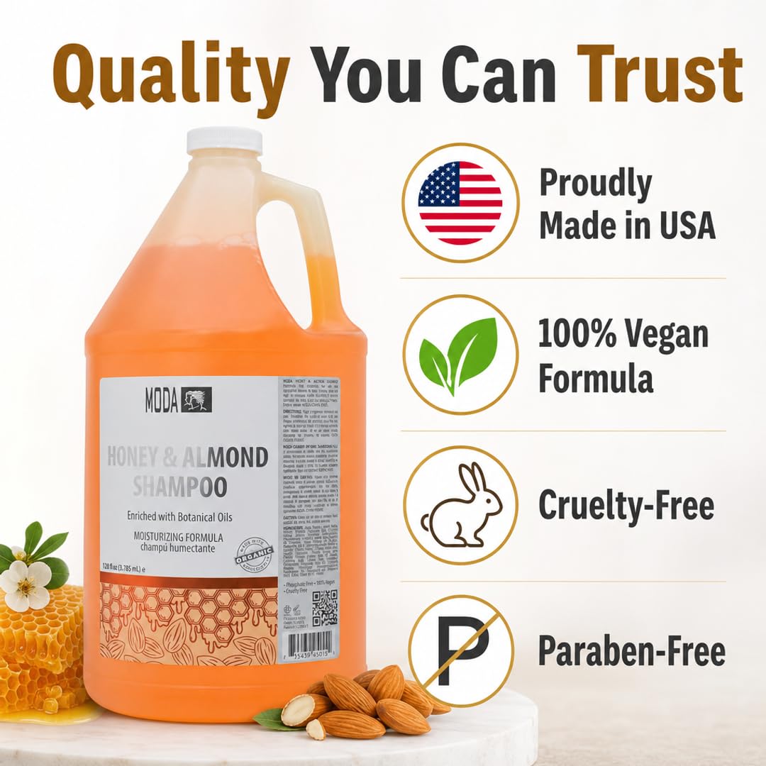 MODA - Moisturizing Shampoo for All Hair Types, Balsam and Protein, Professional - Deep Cleansing and Conditioning - Strengthens, Restores, and Adds Shine