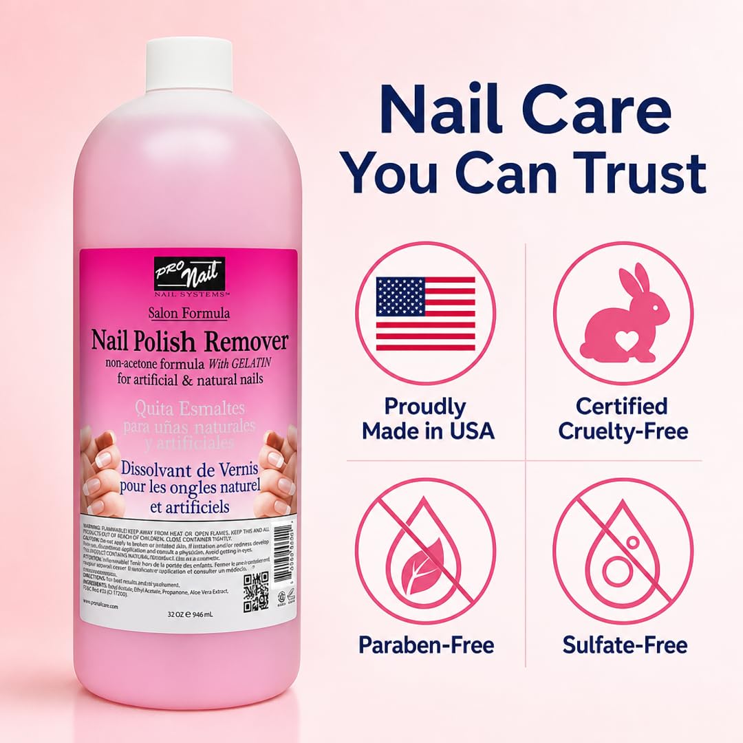 PRO NAIL - Non-Acetone Nail Polish Remover - Professional Strength, Gentle on Nails, Maximum Effectiveness