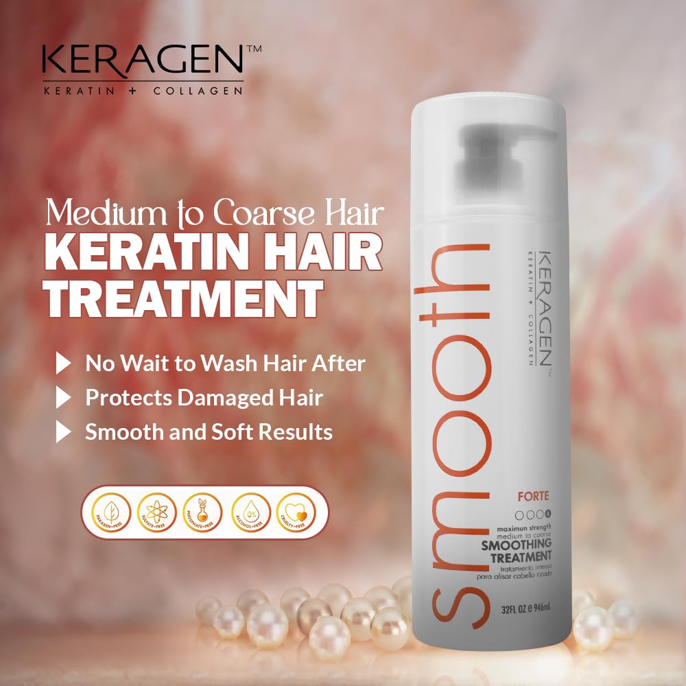 KERAGEN Brazilian Keratin Smoothing Treatment, Blowout Straightening System for Dry &amp; Damaged Hair – Forte, Sulfate-Free – Eliminates Curls &amp; Frizz, Medium to Coarse Hair - Beauty Market Online