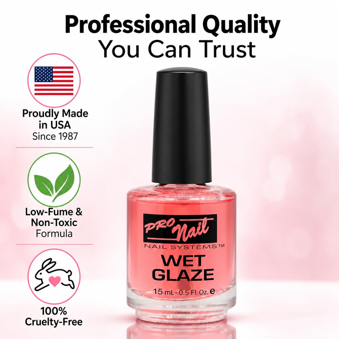 PRO NAIL Wet Glaze - Clear Quick Top Coat for Professional Shine &amp; Fast Drying