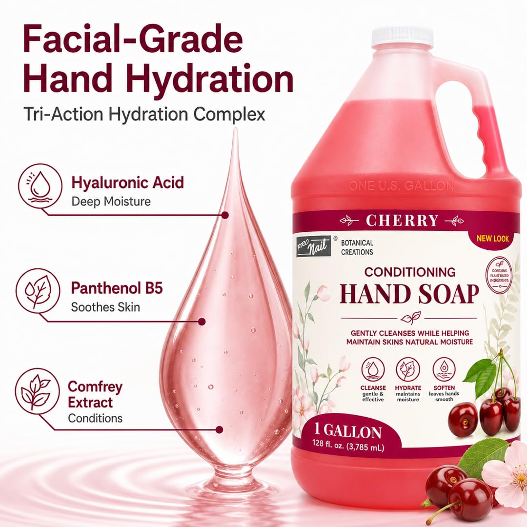 PRO NAIL Liquid Hand Soap Refill - Deeply Cleanses &amp; Hydrates - Aloe Vera &amp; Cherry - Bulk Size - Beauty Market Online