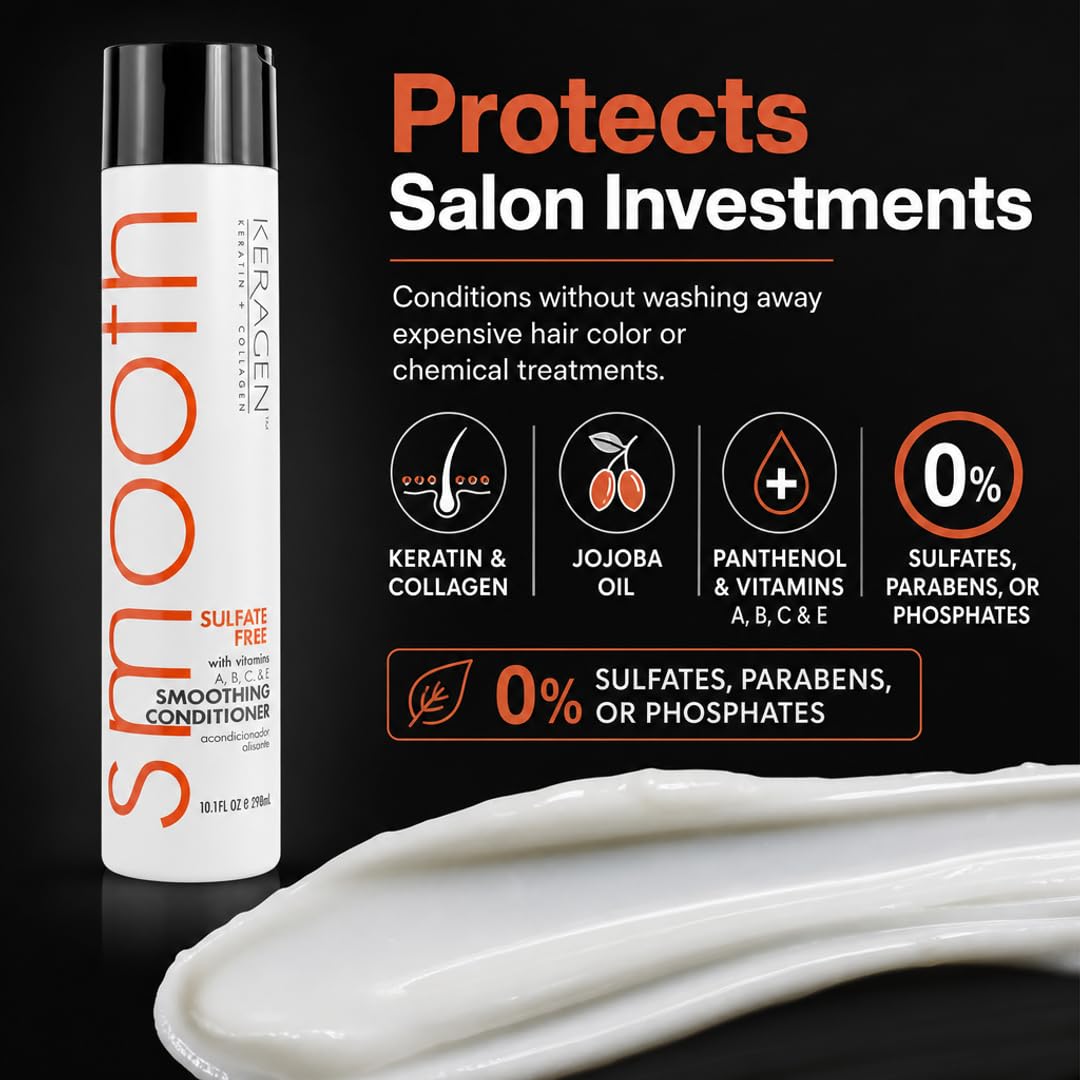 KERAGEN Smoothing Shampoo &amp; Conditioner - Keratin &amp; Collagen Infused Frizz Control System