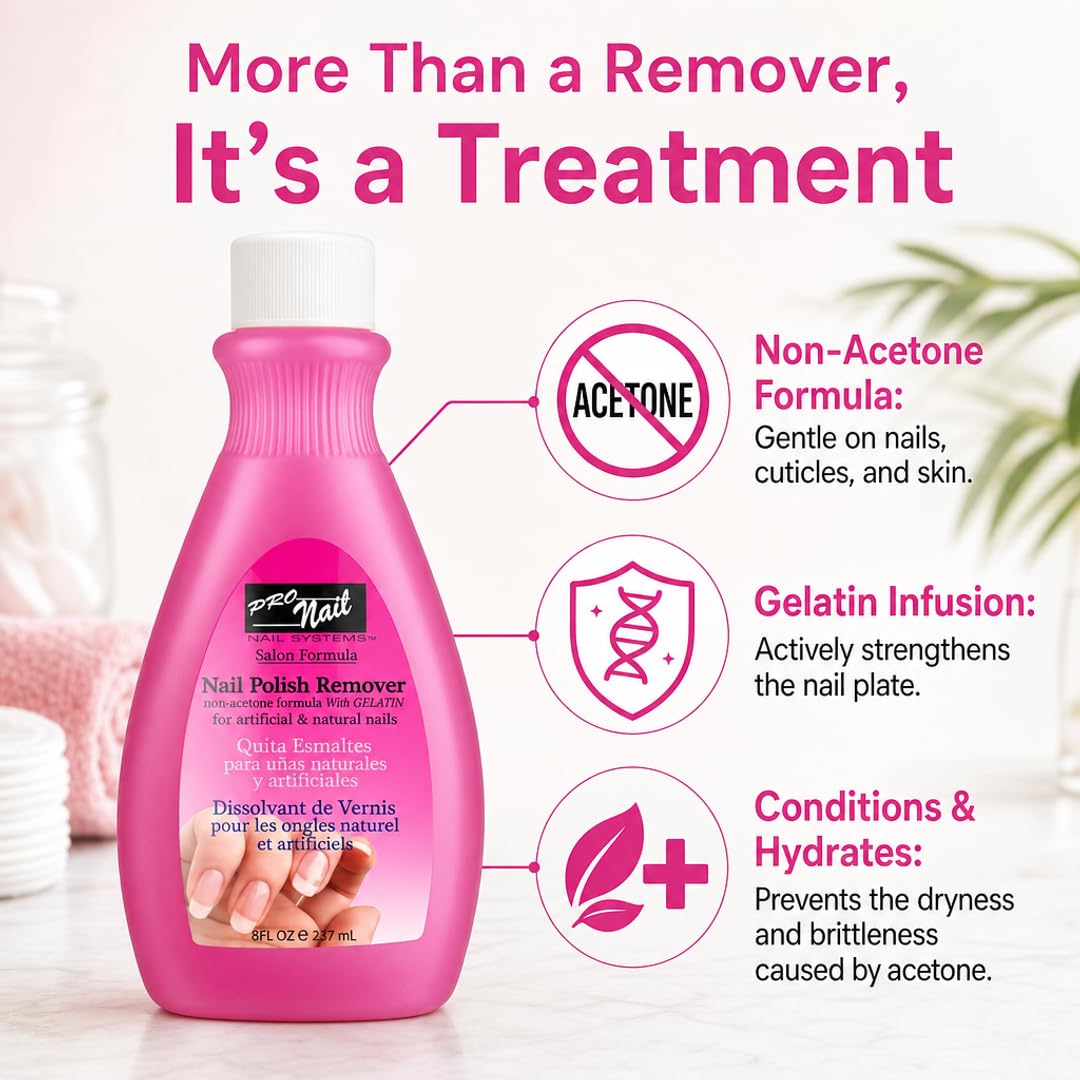 PRO NAIL - Non-Acetone Nail Polish Remover - Professional Strength, Gentle on Nails, Maximum Effectiveness