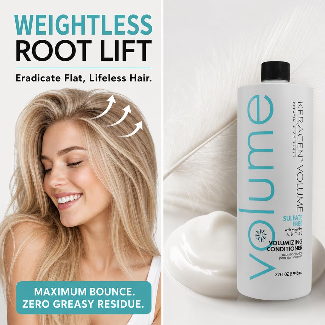 KERAGEN Volumizing Shampoo &amp; Conditioner Duo - For Fine Hair with Keratin &amp; Collagen