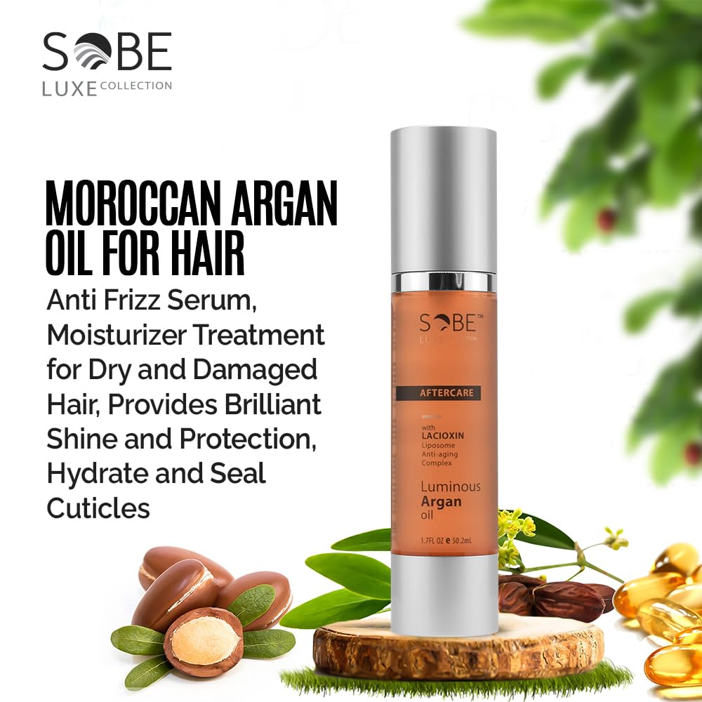 SOBE LUXE - Moroccan Argan Oil Hair Serum - Anti-Frizz, Moisturizing, Shine &amp; Protection - 1.7 Oz