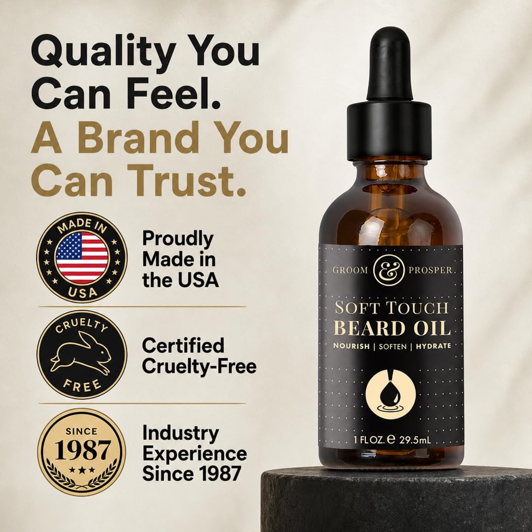 Groom &amp; Prosper - Soft Touch Beard Oil with Moroccan Argan Oil, Jojoba Seed Oil &amp; Vitamin E