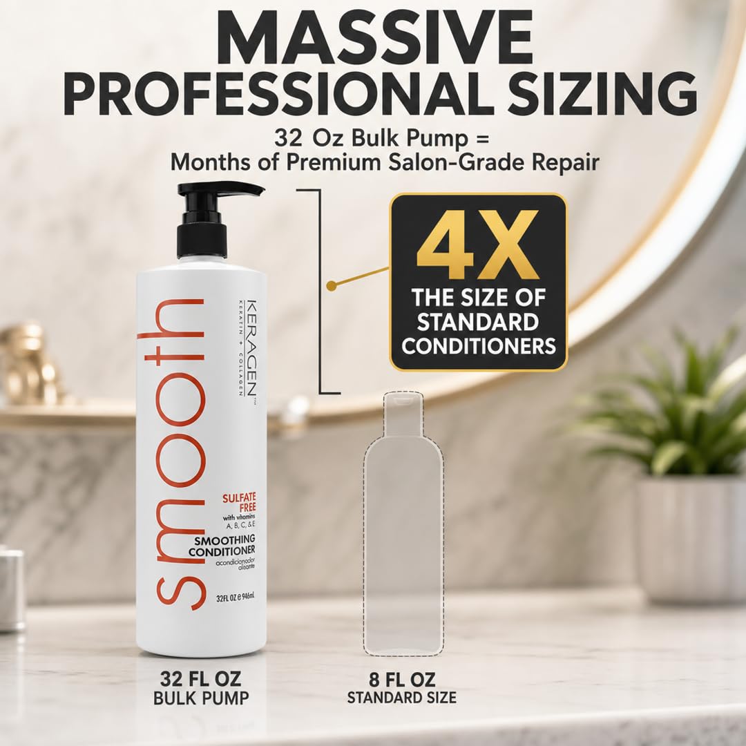 KERAGEN Smoothing Shampoo &amp; Conditioner - Keratin &amp; Collagen Infused Frizz Control System