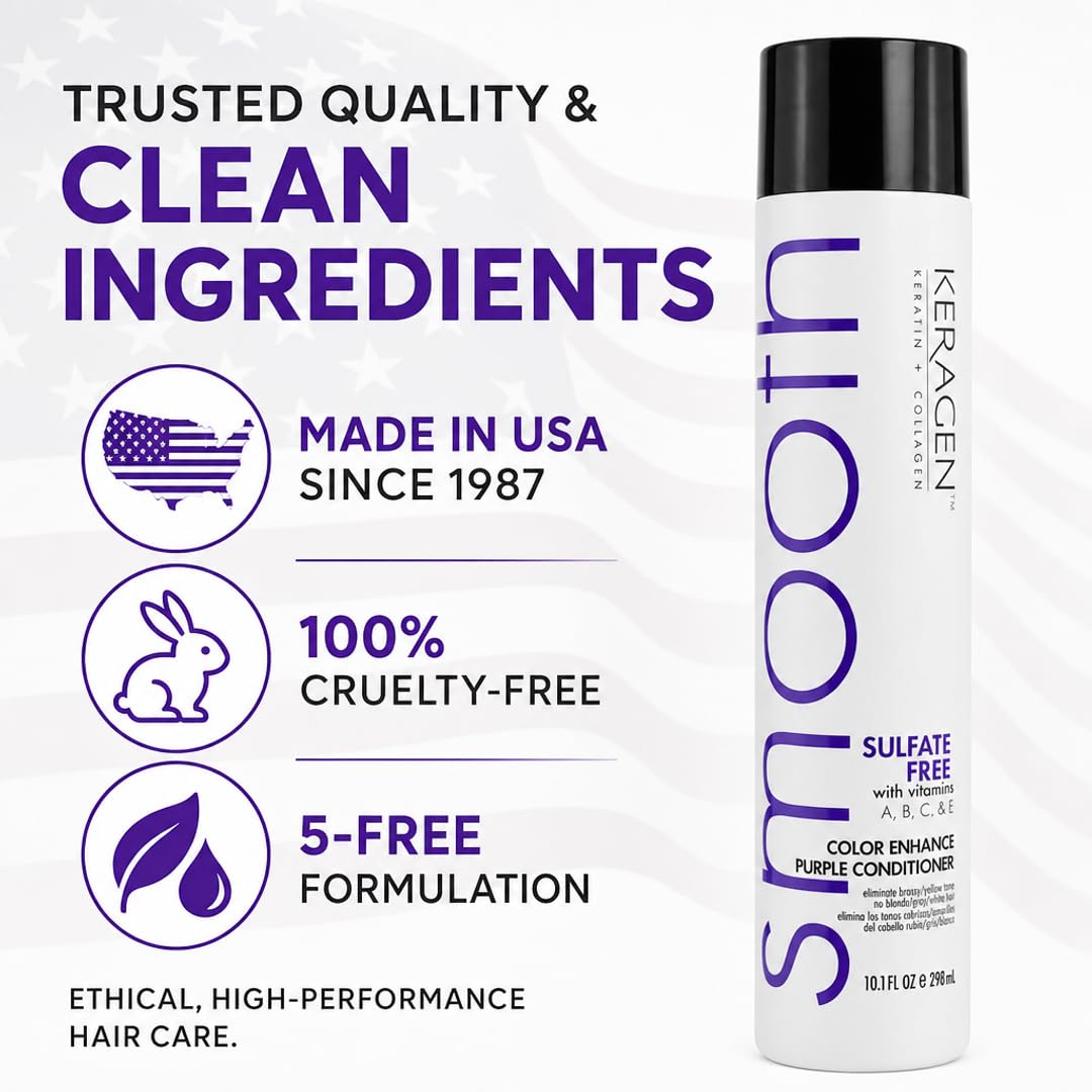 KERAGEN Sulfate-Free Color Enhance Purple Conditioner – Neutralizes Yellow Tones for Blonde &amp; Silver Hair, with Keratin, Panthenol, Vitamins, Collagen &amp; Jojoba Oil - Beauty Market Online
