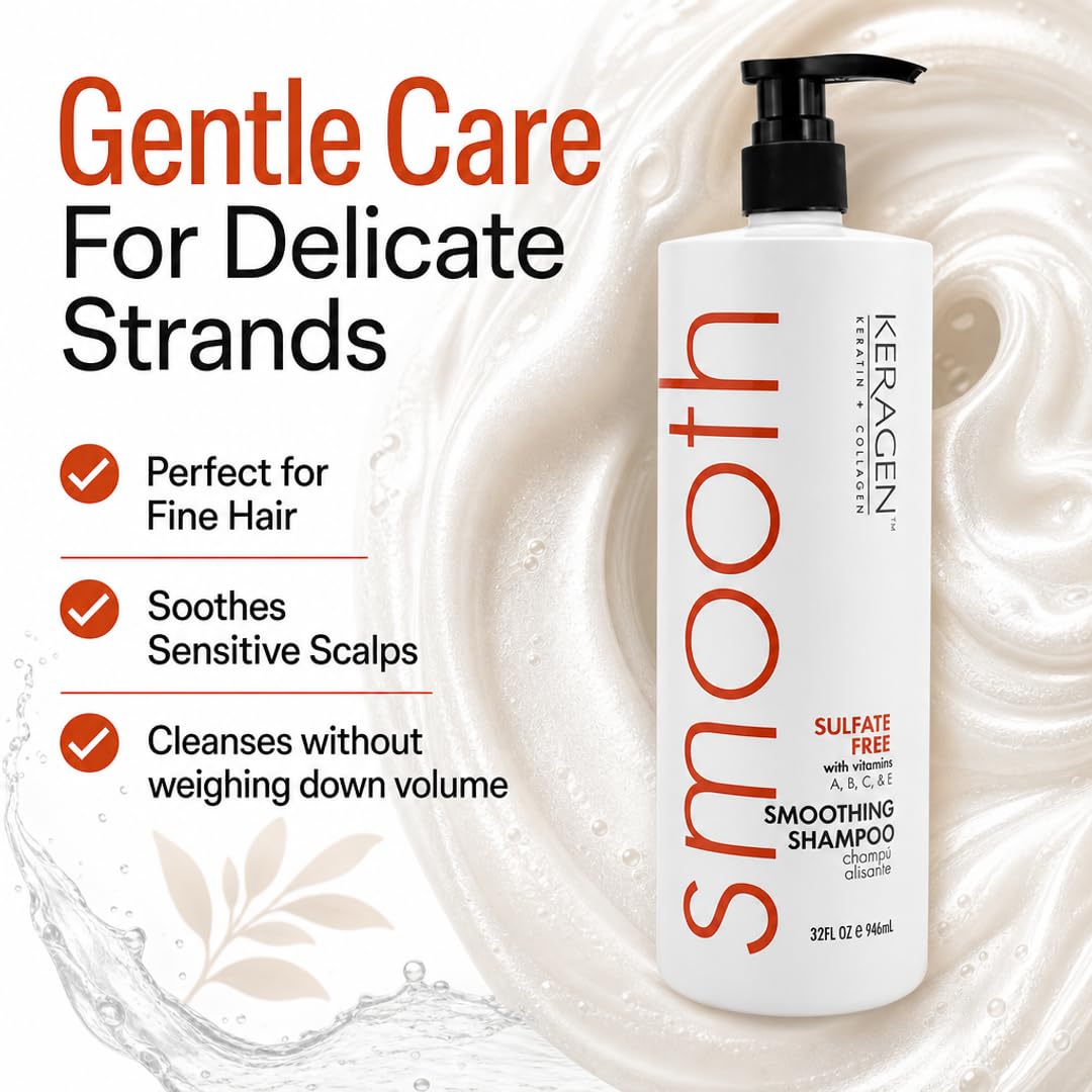 KERAGEN Smoothing Shampoo &amp; Conditioner - Keratin &amp; Collagen Infused Frizz Control System