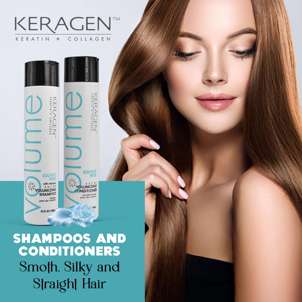 KERAGEN - Volumizing Shampoo and Conditioner for Fine Hair with Keratin and Collagen, Sulfate Free