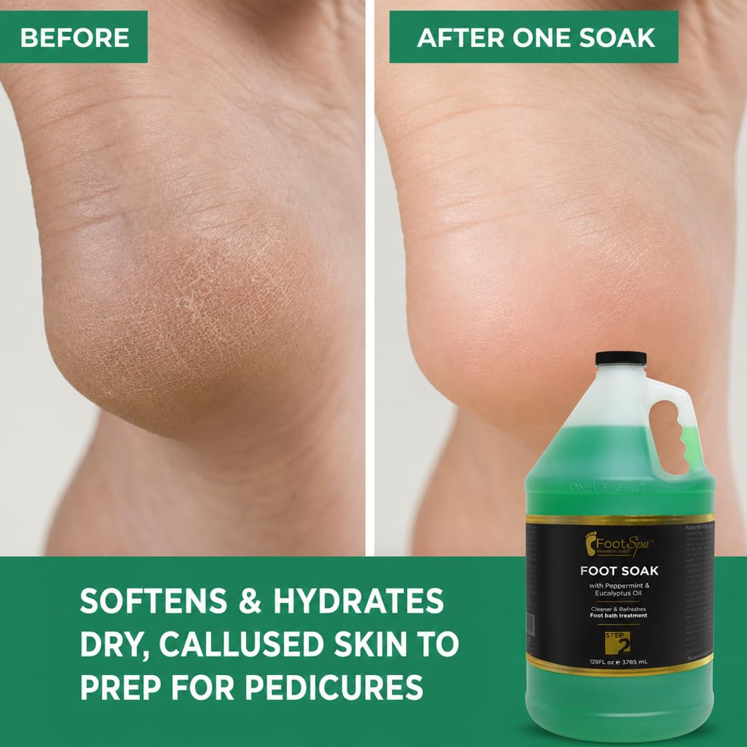 Foot Spa Foot Soak – Bulk Refill Gallon – Cleansing &amp; Softening Formula with Eucalyptus &amp; Peppermint Oil – Refreshing Foot Bath for Pedicures &amp; Tired, Aching Feet