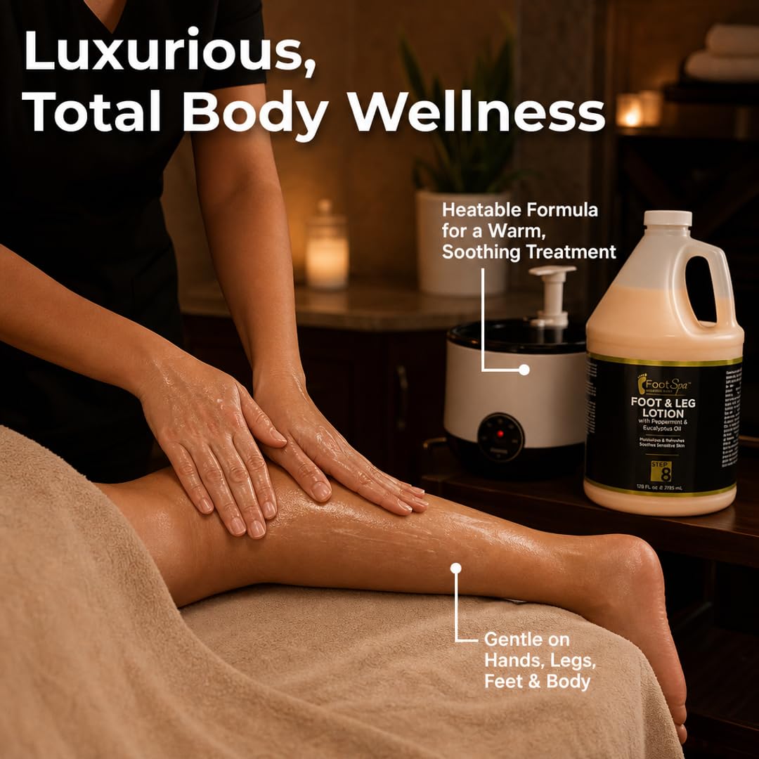 Foot Spa Healing Therapy Massage Lotion – Bulk Refill Gallon – Professional Pedicure &amp; Body Moisturizer with Peppermint &amp; Eucalyptus – Infused with Natural Oils &amp; Vitamins for Deep Hydration