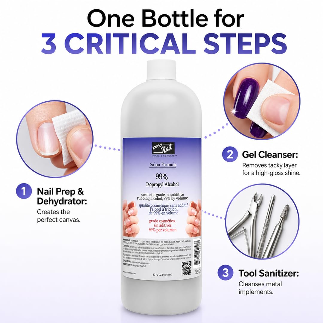 PRO NAIL Isopropyl Alcohol - Cleans, Sanitizes, and Disinfects with Antiseptic Properties