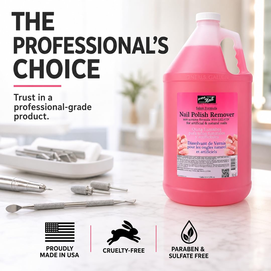 PRO NAIL - Non-Acetone Nail Polish Remover - Professional Strength, Gentle on Nails, Maximum Effectiveness