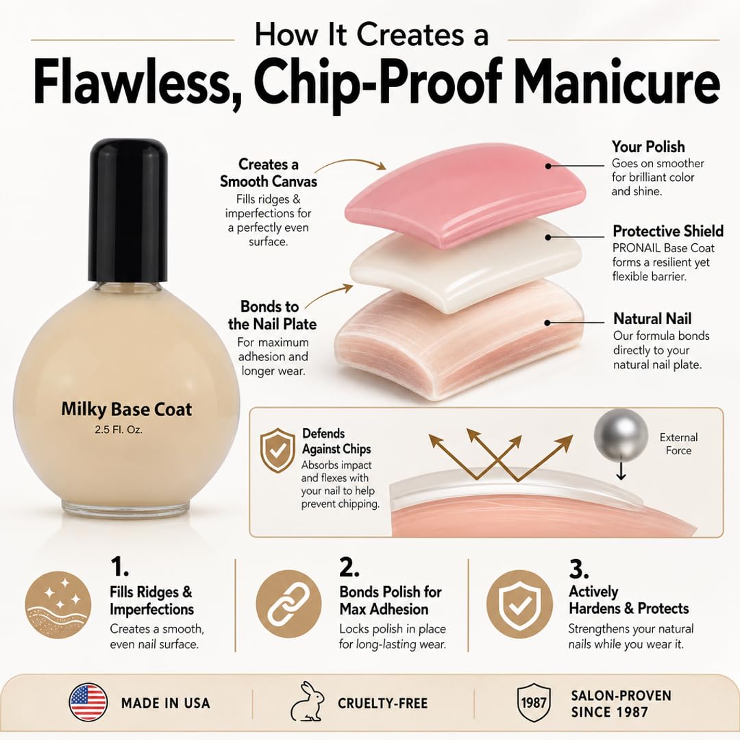 PRO NAIL Milky Base Coat - Professional Strength Nail Polish Hardener - Prevents Chipping - Fast Dry - Beauty Market Online