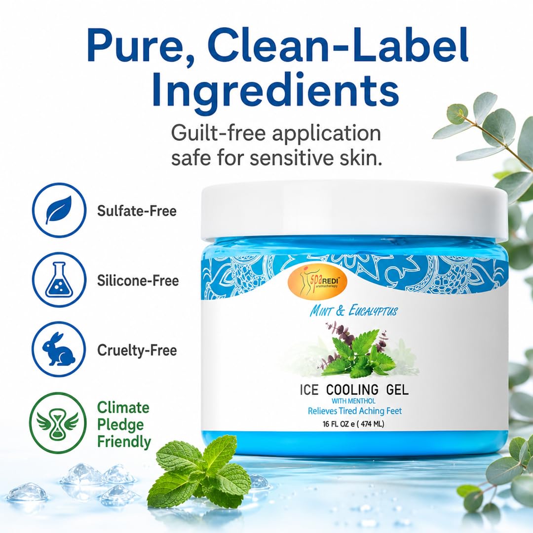 SPA REDI Massage Cooling Gel for Pedicure - Professional Strength Ice Cooling Gel - Refresh &amp; Soothe
