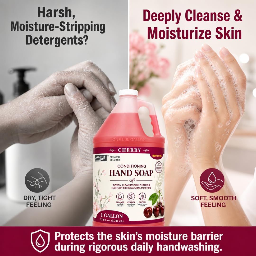 PRO NAIL Liquid Hand Soap Refill - Deeply Cleanses &amp; Hydrates - Aloe Vera &amp; Cherry - Bulk Size