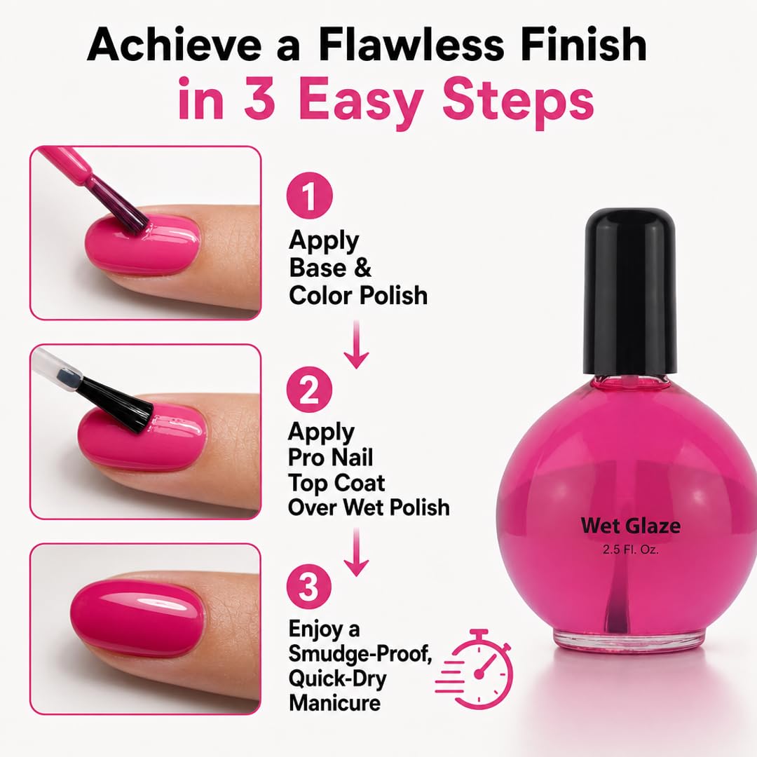 PRO NAIL Wet Glaze - Clear Quick Top Coat for Professional Shine &amp; Fast Drying