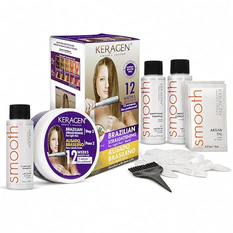 KERAGEN At-Home Hair Straightening Kit for Blonde Hair – Formaldehyde-Free Smoothing Treatment for Frizz-Prone Hair | 12-Week Humidity-Proof Results | Fine, Medium &amp; Coarse Hair Types | Organic Ingredients