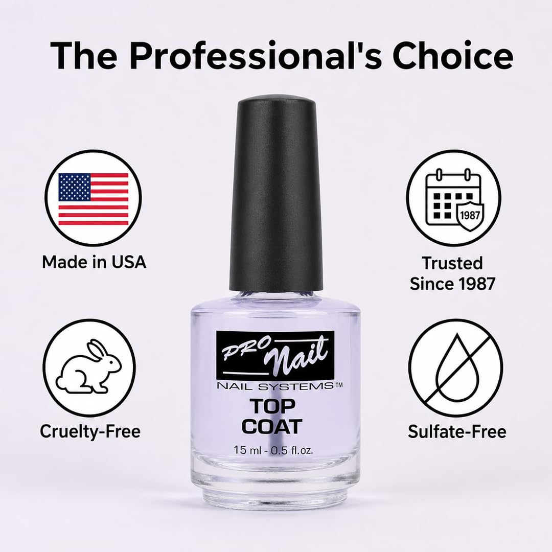 PRO NAIL - Nail Polish Top Coat - High Gloss, Chip Resistant, Long-Lasting Shine for Manicure &amp; Pedicure