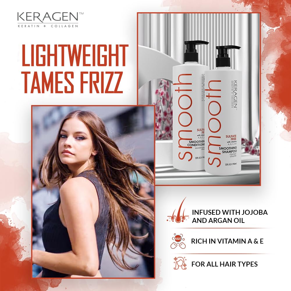 Keragen - Smoothing Shampoo and Conditioner Set with Keratin and Collagen