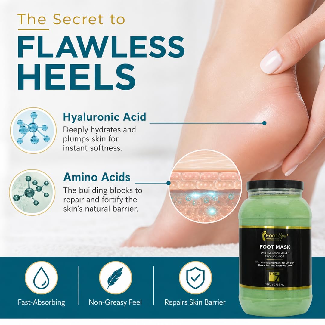 Foot Spa Cream Mask – 128oz Bulk Refill Gallon with Peppermint &amp; Eucalyptus Oil – Hydrating Pedicure &amp; Massage Treatment for Tired Feet &amp; Body – Infused with Hyaluronic Acid, Amino Acids &amp; Panthenol - Beauty Market Online